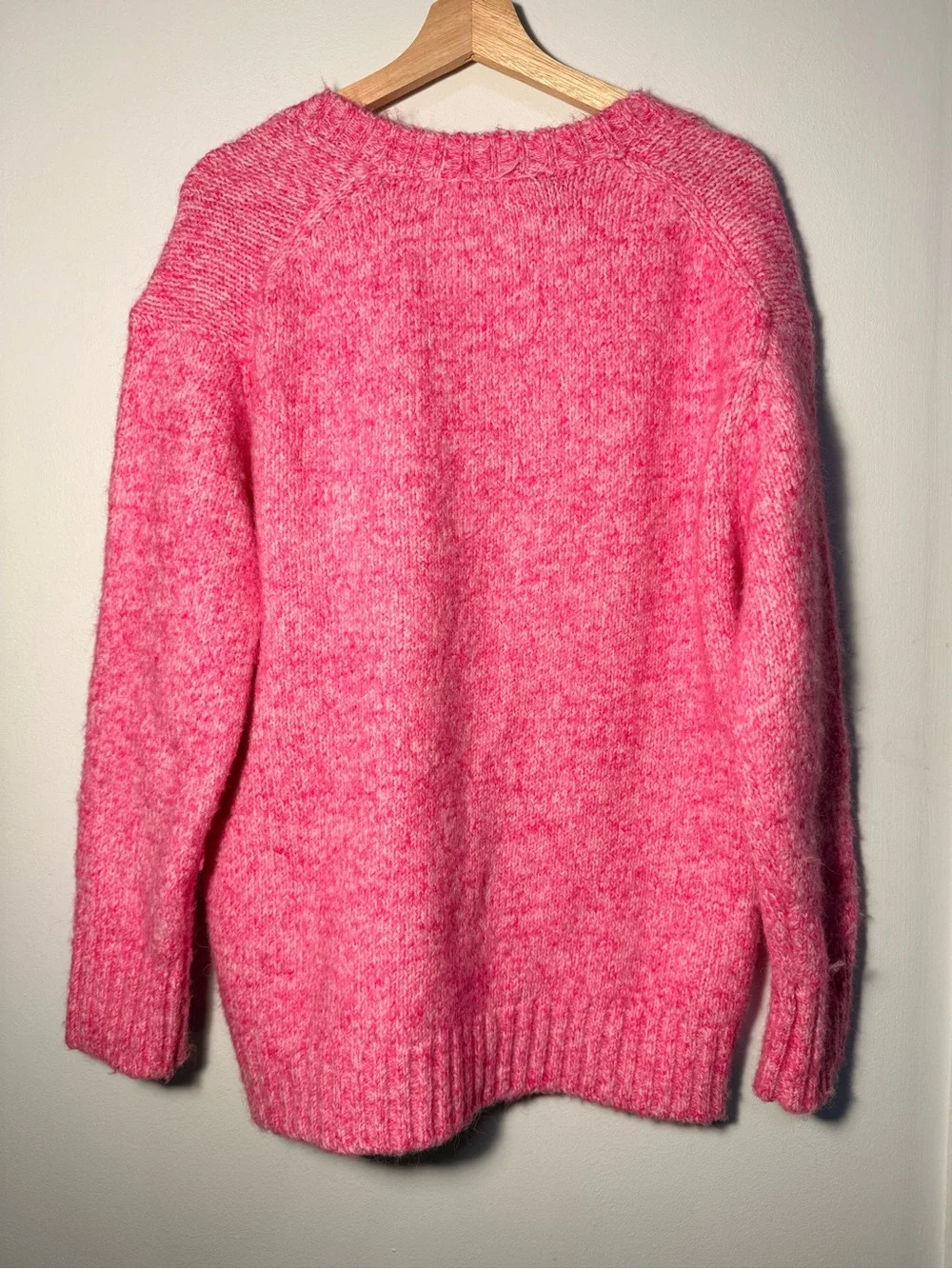 Zara Wool Alpaca Bubblegum Pink V-Neck Oversized Sweater size M - Picture 9 of 10